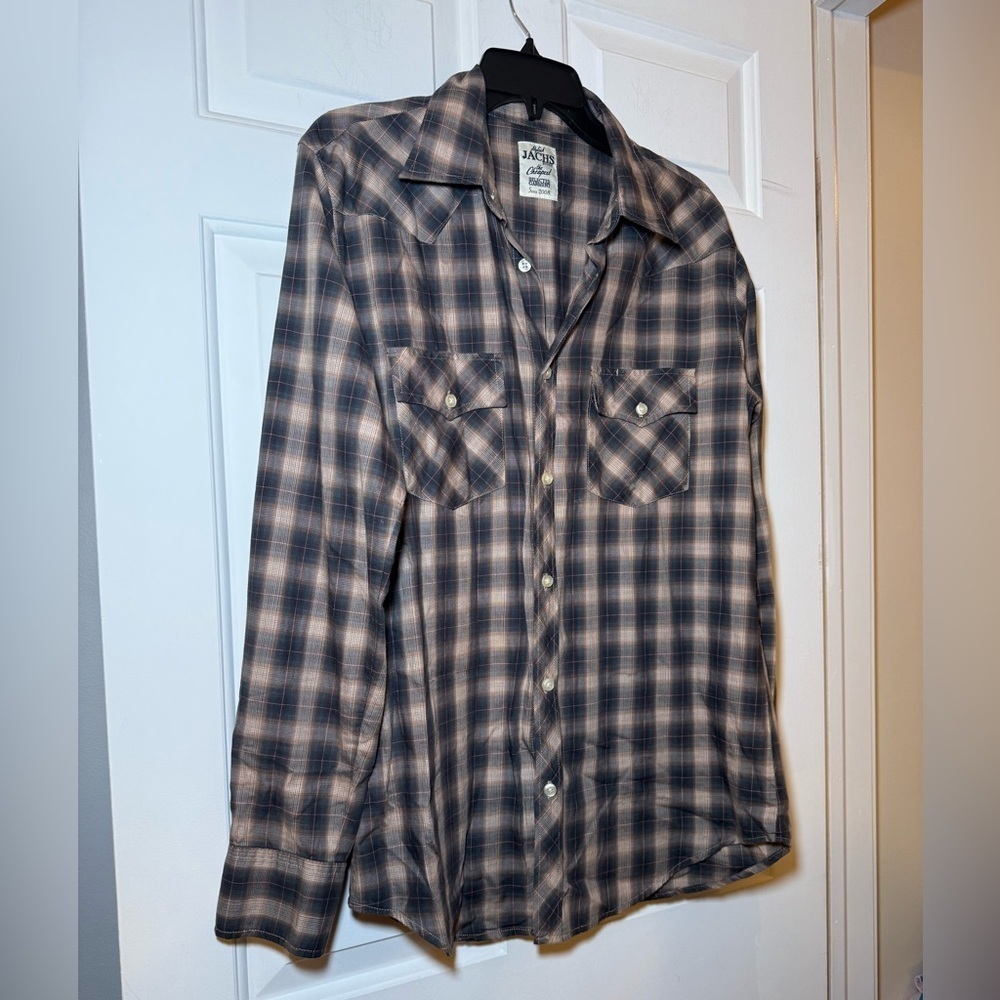 Jachs Selected Mens Button Up Plaid LS Shirt Medium Western Lightweight Casual